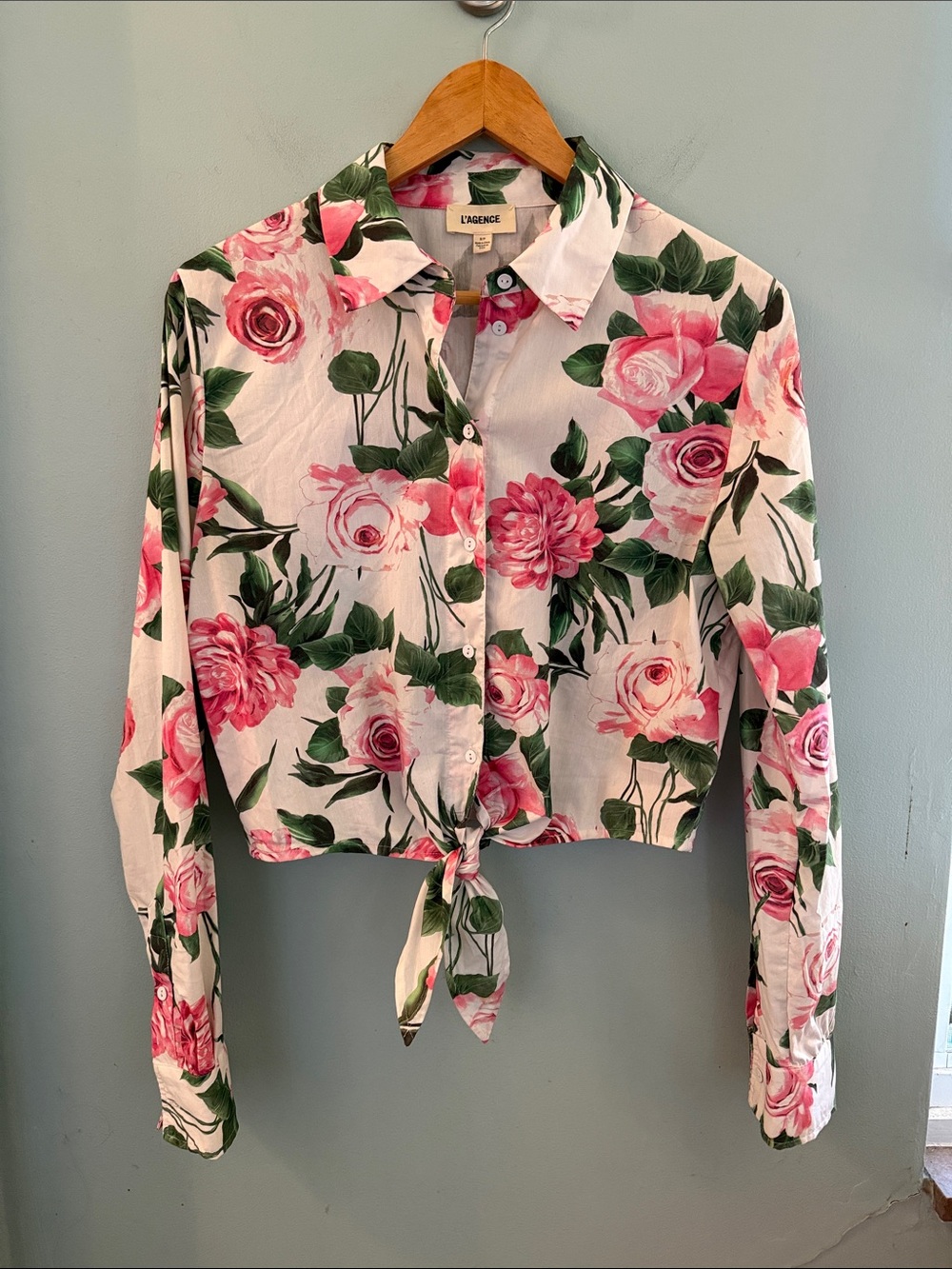 L'AGENCE Pink Floral Tie-Front Button-Up Blouse